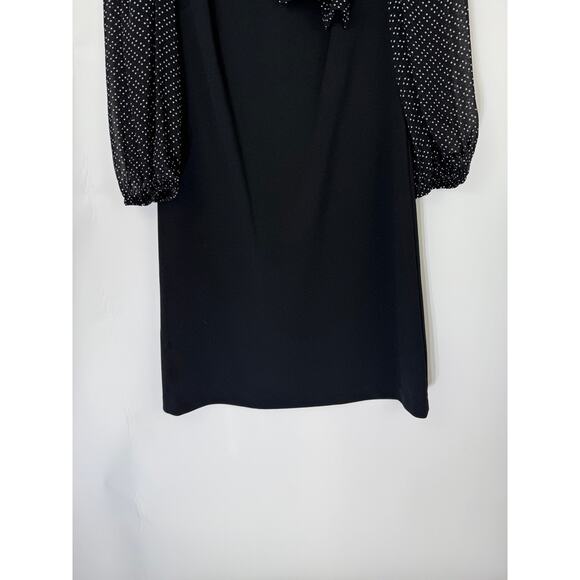 Calvin Klein Black w/ White Polka Dot Semi Sheer 3/4" Sleeves Midi Dress Size 8 - Picture 7 of 10